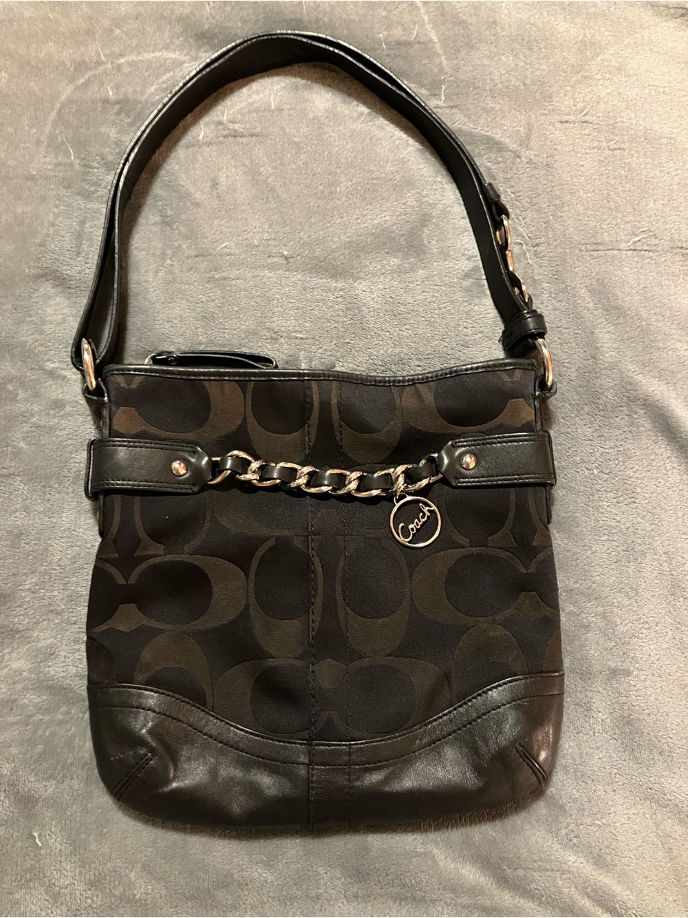 Vintage Y2K Coach Black Signature Jacquard Chain Accent Soho Hobo Shoulder Bag